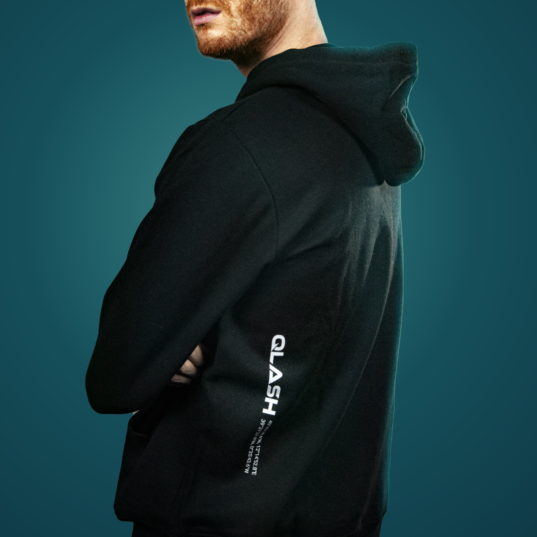 Qlash Minimal 2.0 felpa nera con cappuccio cotone