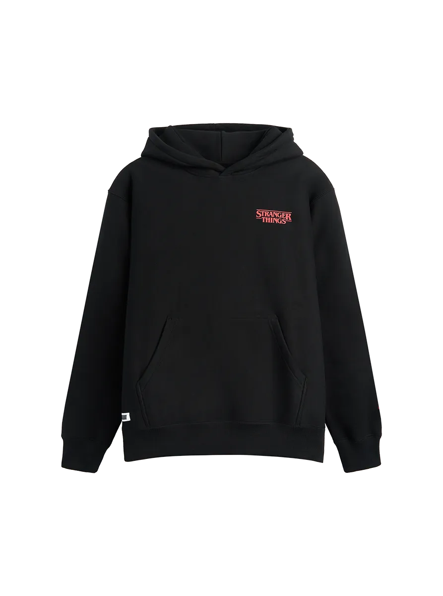 Stranger Things felpa nera logo ricamato cotone bio