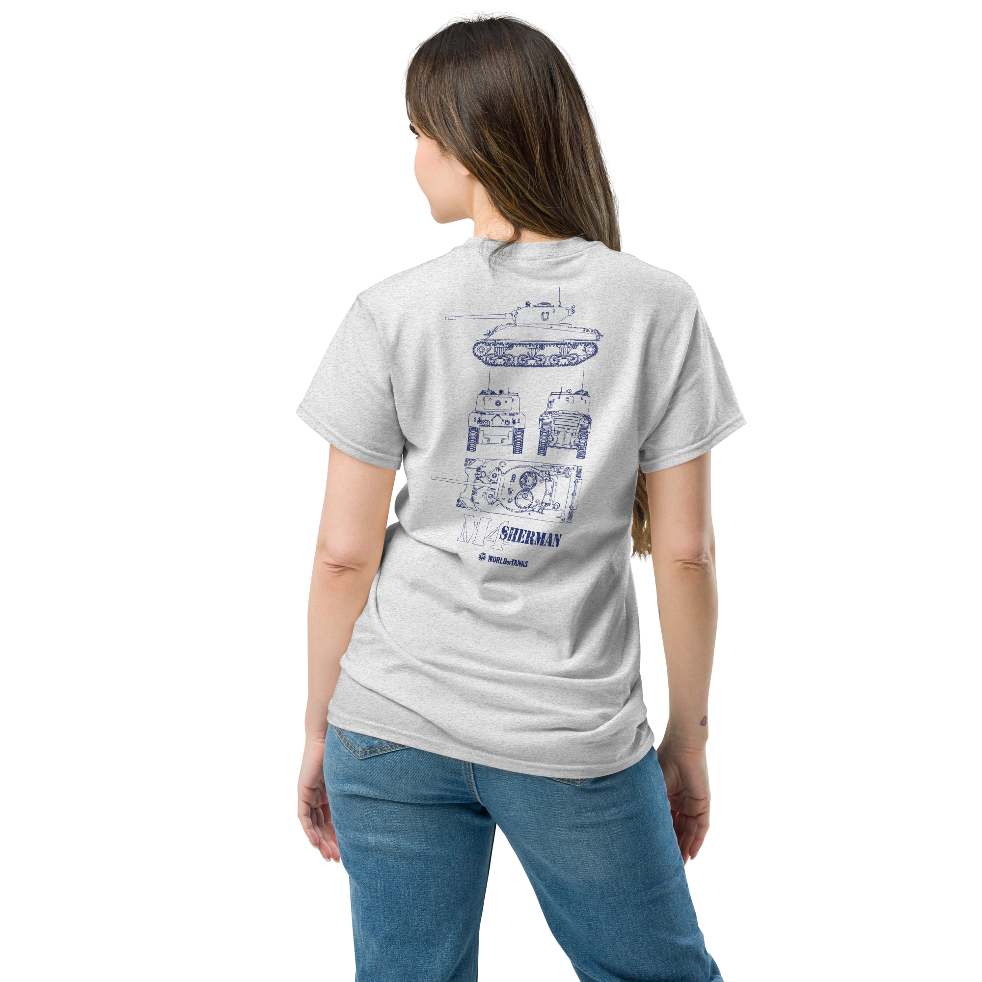 World of Tanks M4 Sherman Blueprint t-shirt cotone S-3XL
